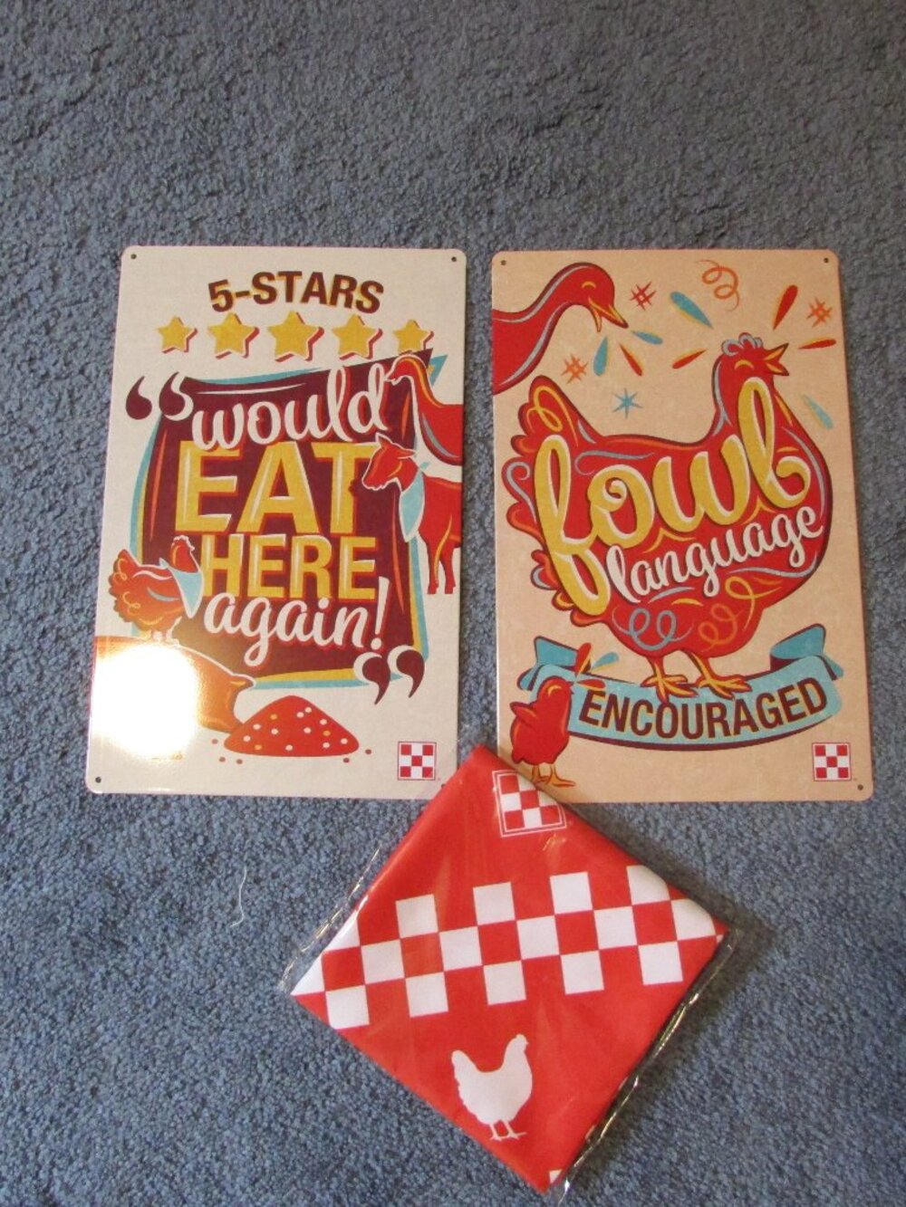 Set 2 Purina Farm Chicken Coop 11” Signs Fowl Language 5 Star & Bandana